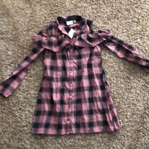 Adorable plaid cold shoulder, long sleeve, cotton dress with ruffle.  NWT